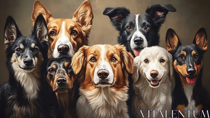 Loyal dogs pose together in a warm, painterly studio portrait