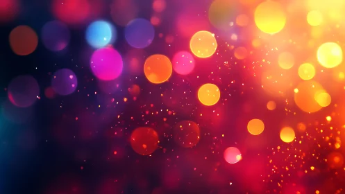 Vibrant multicolored bokeh lights abstract background, digital art.