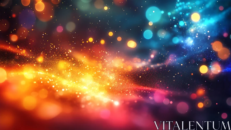 Cosmic light trails stream through vibrant bokeh nebula