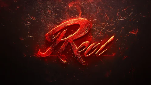 Incandescent Red Script Logo on Textured Lava Substrate