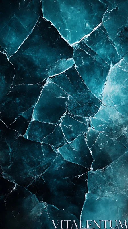 Shattered teal ice plates with luminous crystalline fractures.