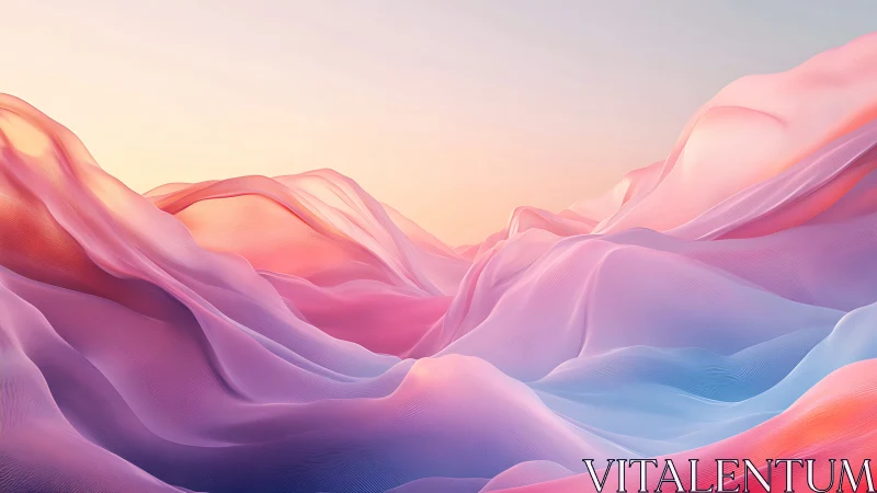 Pastel gradient dunes flow in translucent digital landscape.