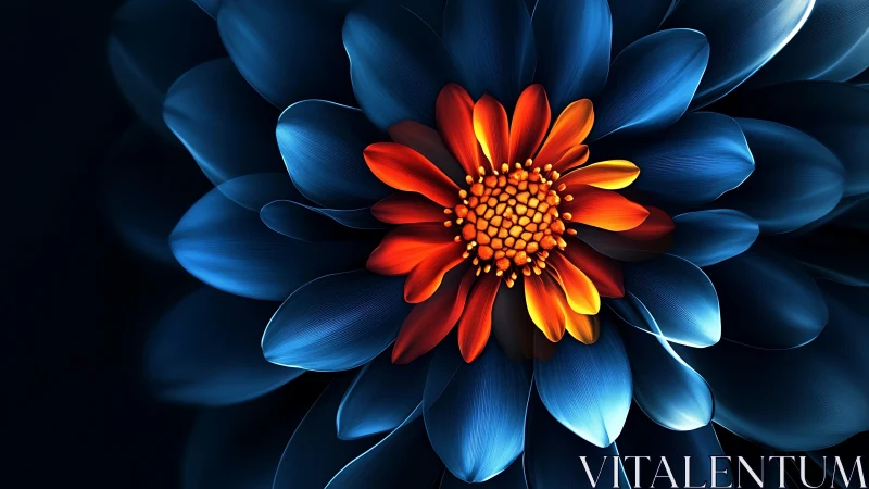 Blue and Orange Flower with Radial Petals.