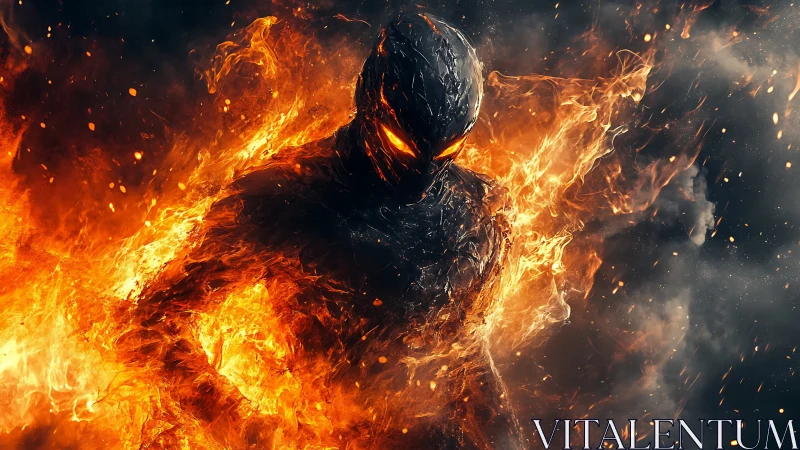 Infernal molten warrior emerging from swirling flames.