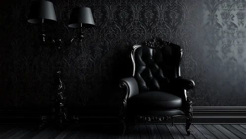 Midnight throne and twin lamps in gothic velvet silence.