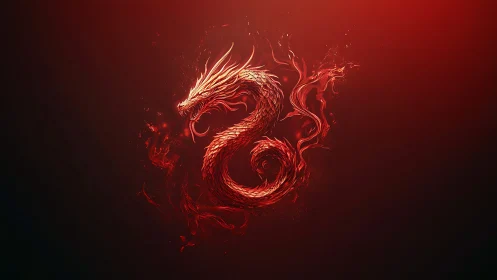 Radiant serpentine dragon rendered in luminous red gradients.