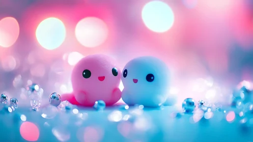Adorable Companions: Two Glowing Friends in a Dreamy World.