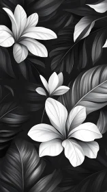 Monochromatic Floral Composition with White Petals Against Shadowed Foliage.