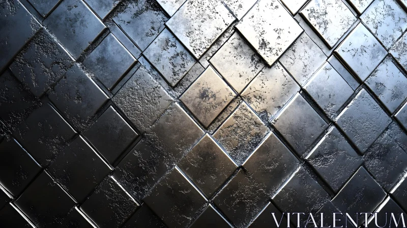 Metallic Diamond Tile Wall with Textured Industrial Finish.