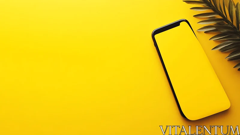 Smartphone with black frame positioned on yellow background