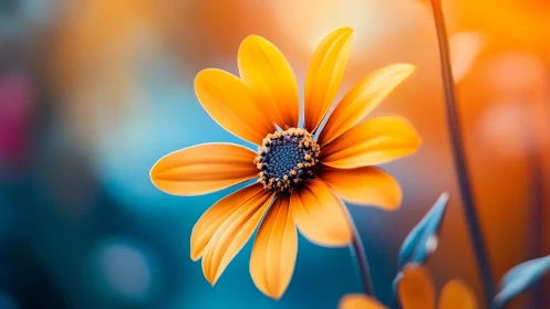 Golden Daisy Blooms Against Blue and Orange Backdrop.