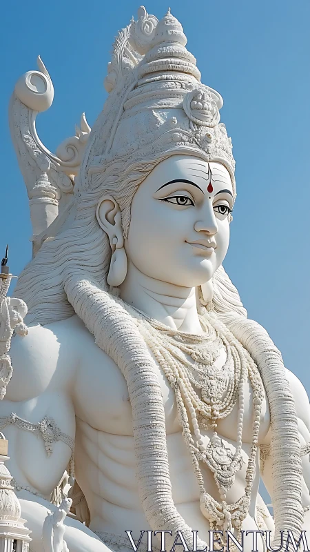 Monumental white Shiva statue under clear blue sky.