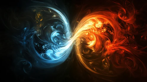 Cosmic fire and ice spiral colliding in luminous equilibrium.