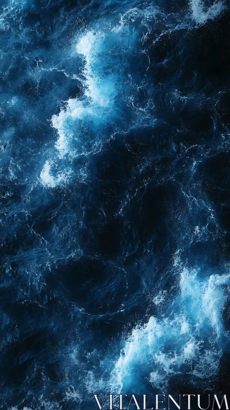 Midnight waves swirling in luminous blue motion.