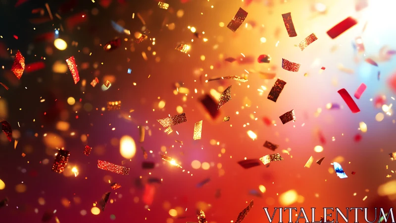 Glittering confetti cascade under warm festive bokeh glow.