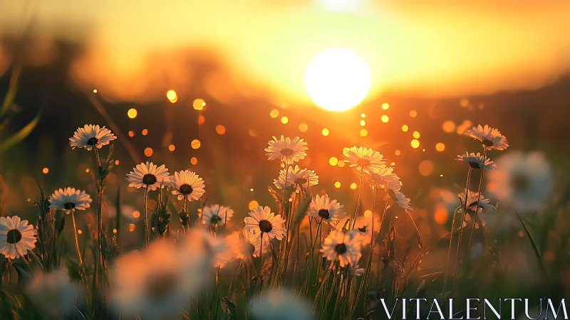 Daisies drink the last golden sunlight of a drifting dusk.