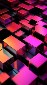 Neon prism blocks drift through a chromatic digital skyline.
