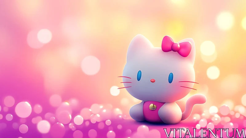 Soft-lit 3D chibi cat figurine with bokeh and gradient backdrop