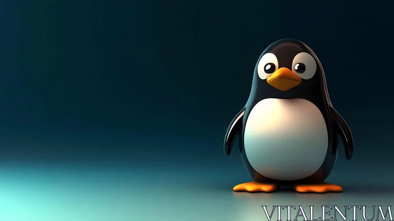 Cute 3D Cartoon Penguin on Blue Gradient Background, Playful Style.