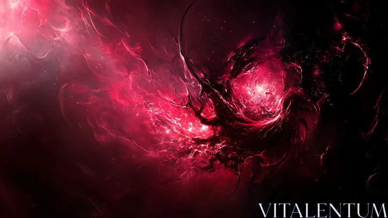 Cosmic crimson nebula swirls in a storm of radiant light