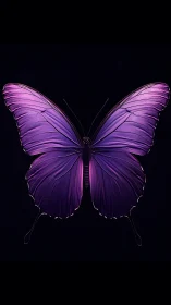 Close-up view of a vivid purple butterfly on black background.