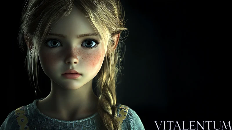 Young blonde girl rendered in moody cinematic 3D light