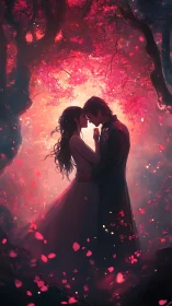 Luminescent Romance: Digital Embrace in Bioluminescent Forest.