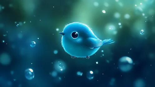 Luminous Blue Bird in Bokeh Field: Digital 3D Character.