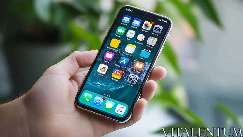 iPhone Home Screen with App Icons and Nature Background.