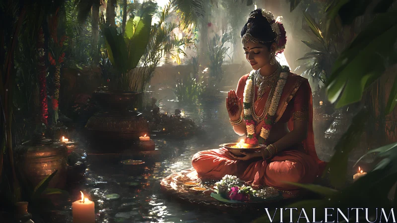 Gentle prayer glows in a lush garden of candles and flowers