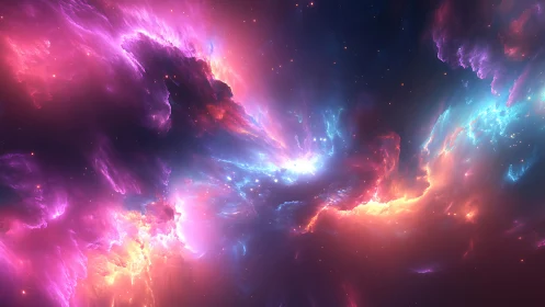 Cosmic nebula vortex with vibrant pink and blue light.