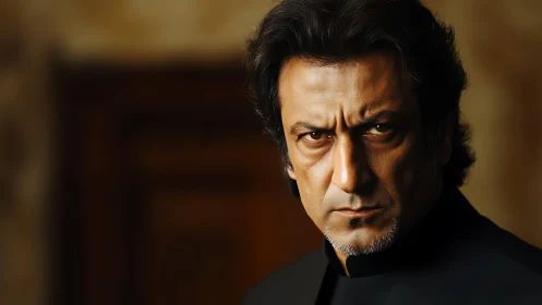 Intense mature man in dramatic low key portrait lighting.