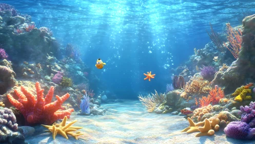 Playful reef friends drifting through sunlit blue water.
