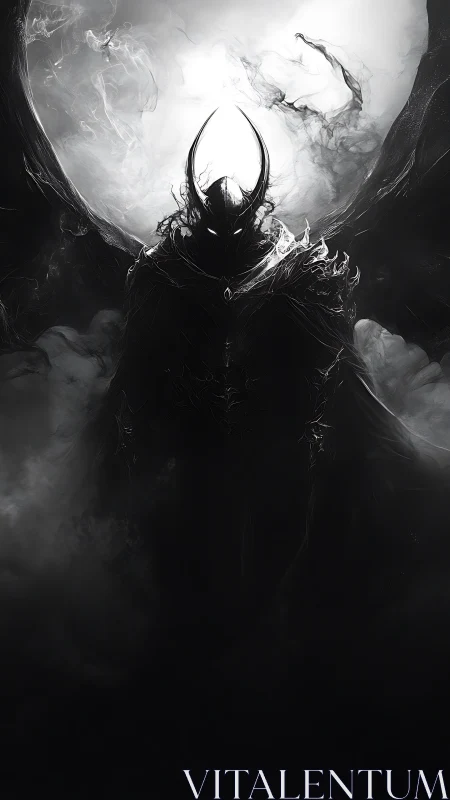 Midnight warlord rises calmly from swirling lunar shadow