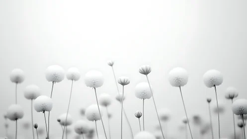 Dandelion Dreams: Ethereal Seedheads Dancing in Monochrome Mist.