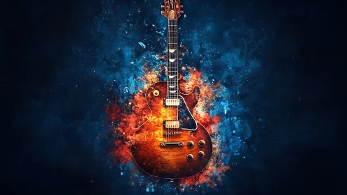 Fiery electric guitar blazes with bold energy and color