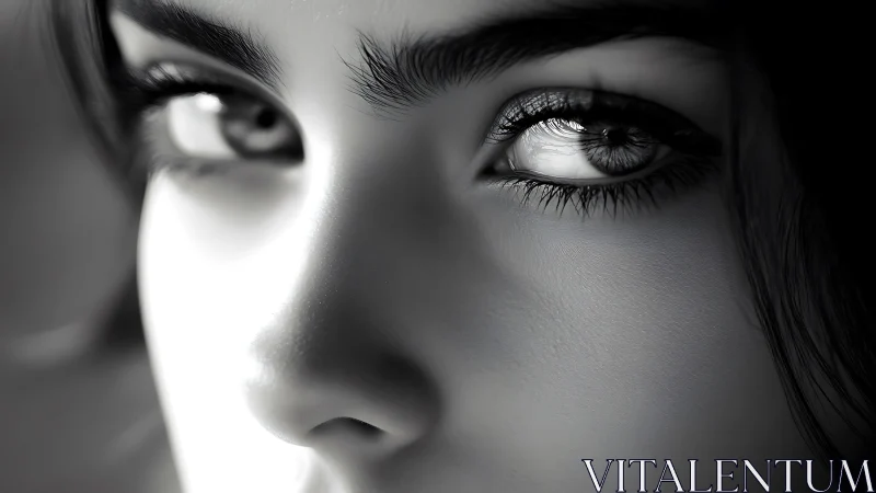 Monochrome macro portrait isolates high-contrast reflective eyes