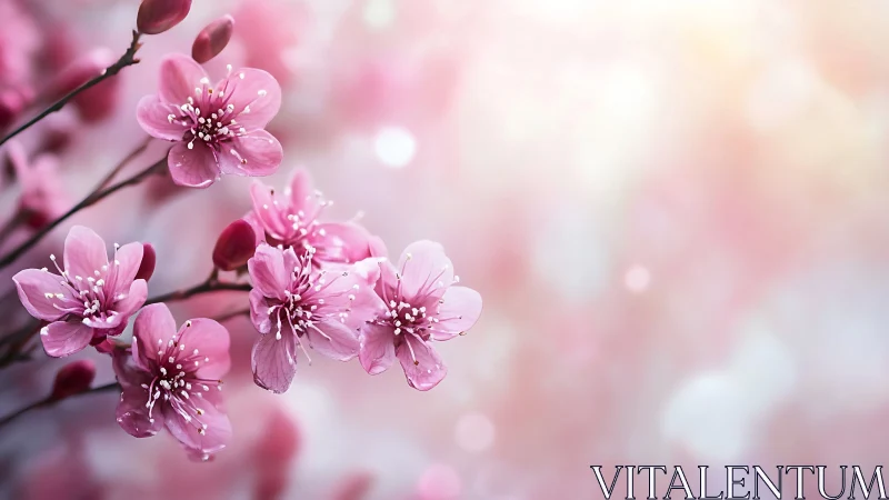 Pink Blossoms Dancing in Soft Light and Mist