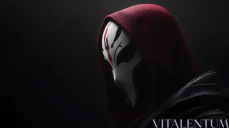 Masked hooded assassin portrait in dramatic side light.