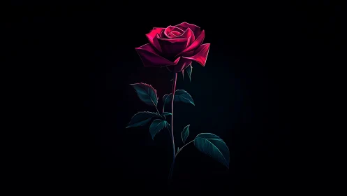 Neon Rose Blooming Midnight Garden.