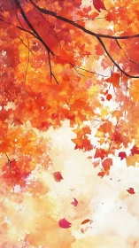 Overhead perspective of orange autumn foliage canopy.