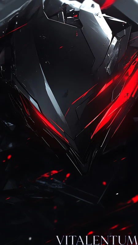 Parametric obsidian visor with emissive crimson vector seams.