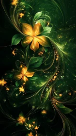Golden fractal flowers spiral through deep emerald space