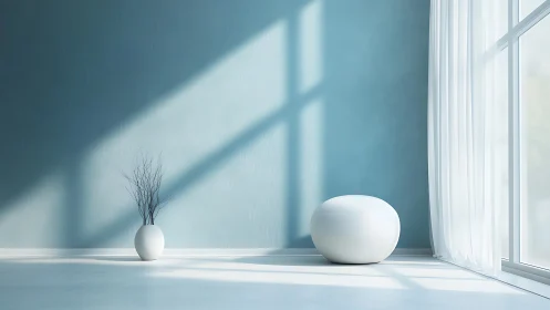 Minimalist interior with volumetric light and soft geometry.