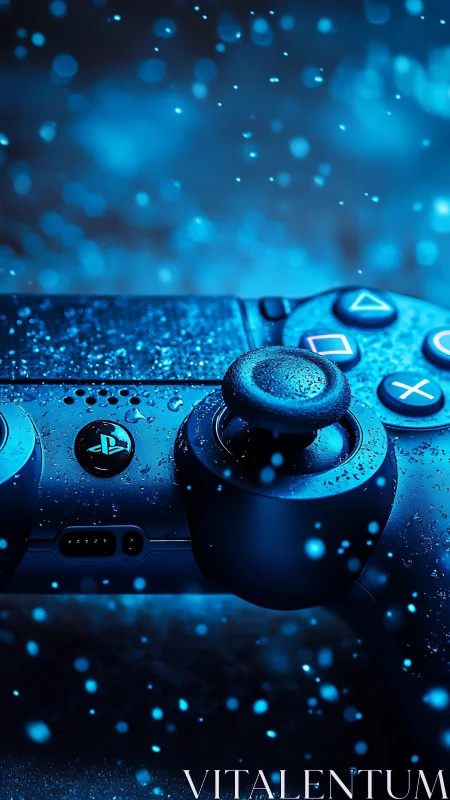 PlayStation Controller with Blue Digital Effect Background