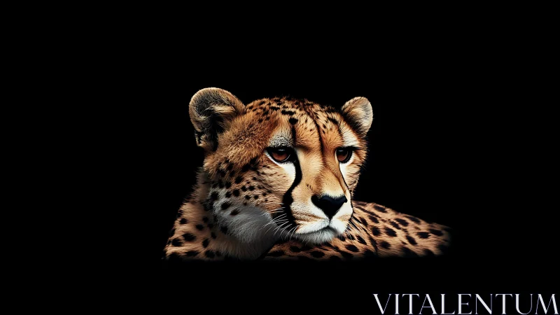 Cheetah lounges in velvet darkness, thoughts sharpened by light