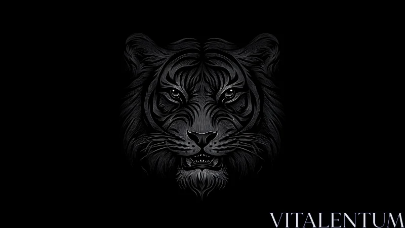 Monochrome vector tiger portrait with stylized linear fur detail
