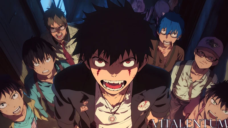 Defiant anime hero leads wounded friends through a dark clash