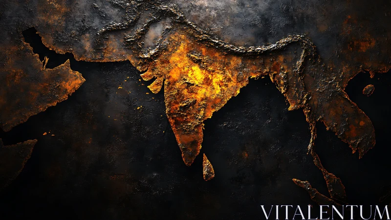 Textured molten map of India and South Asia in relief.