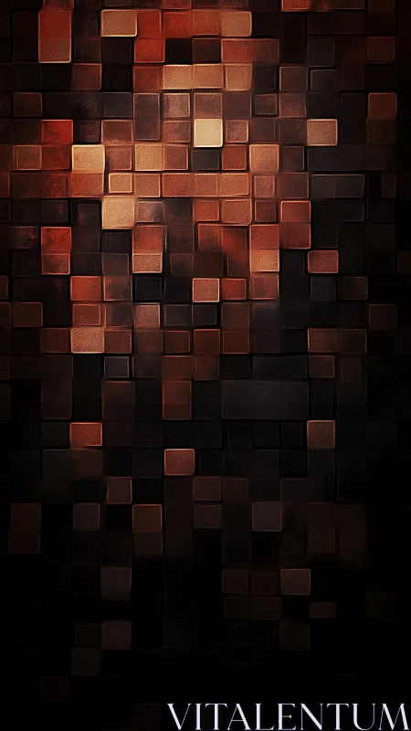 Layered copper-toned squares form a recessed geometric mosaic field